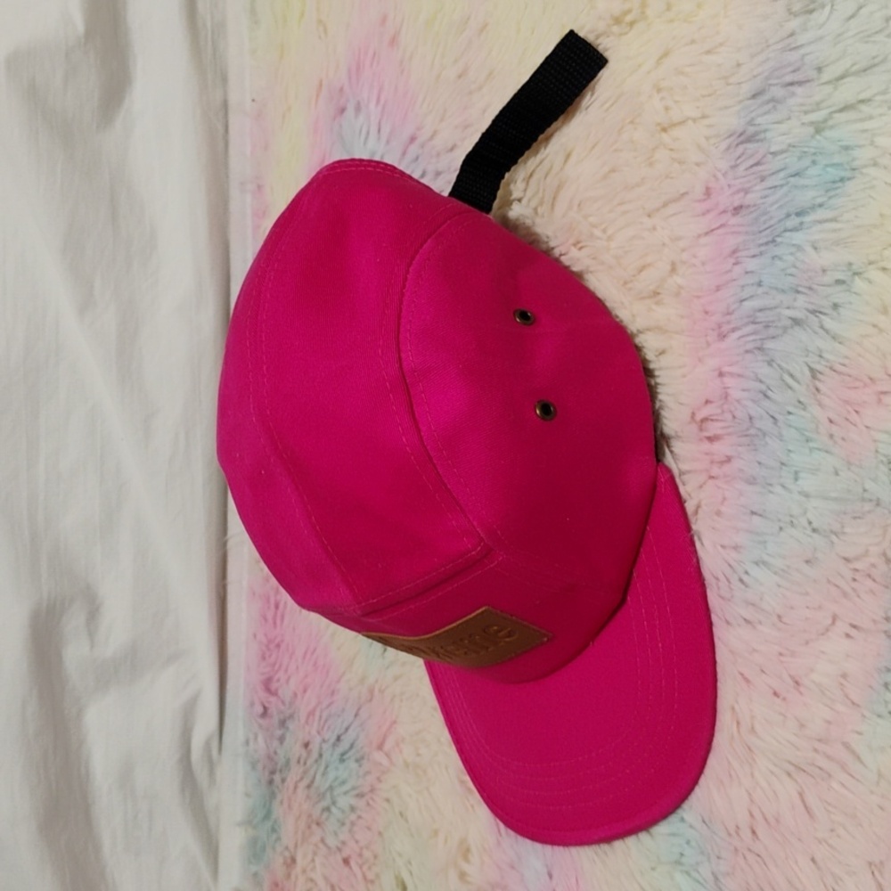 SALE! RARE Supreme Authentic Magenta Cotton Brown Leather Label Snap Closure Hat - Picture 3 of 11